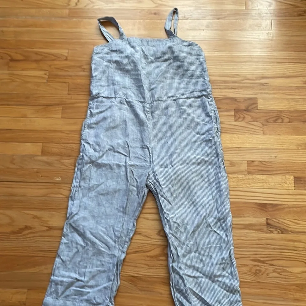 Women's -‎ Everlane Gray Linen Square Neck Jumpsuit, Size 16 missing belt B8
